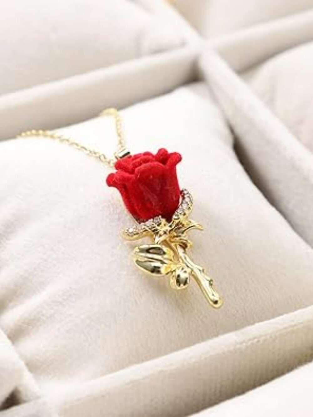 NEW‎ Red Rose Necklace Dainty Rose Flower Pendant Floral Jewelry Mothers Day